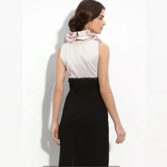 JS Collections Black Cream Ruffle Neck Cocktail dress size 8 - Picture 2 of 14